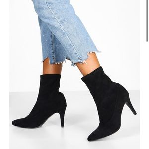 Boohoo Stiletto High Heel Sock Booties Black
